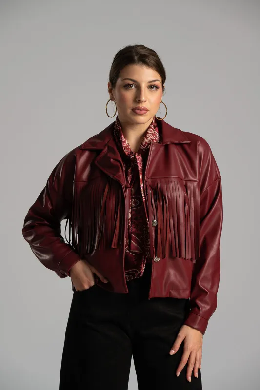 Jacket Crop Fringe Leatherette