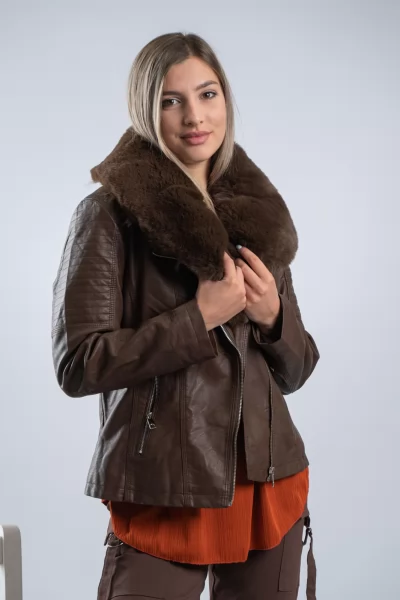Jacket Δερματίνη Γούνα Καφέ