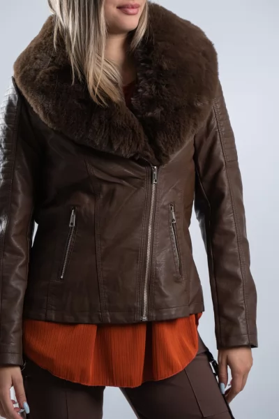 Jacket Δερματίνη Γούνα Καφέ