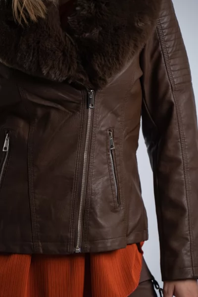 Jacket Δερματίνη Γούνα Καφέ