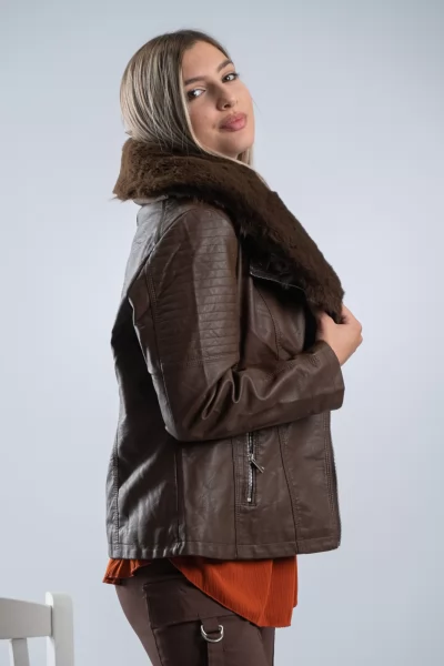 Jacket Δερματίνη Γούνα Καφέ