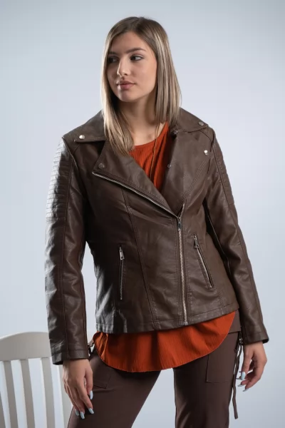 Jacket Δερματίνη Γούνα Καφέ