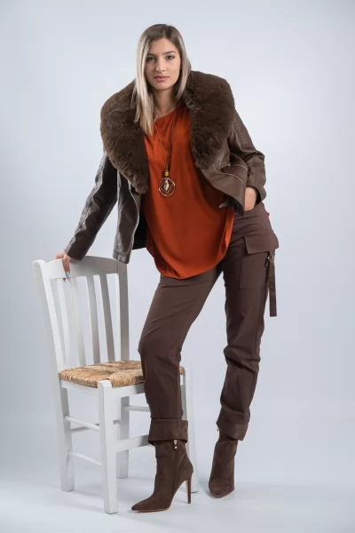 Jacket Δερματίνη Γούνα Καφέ