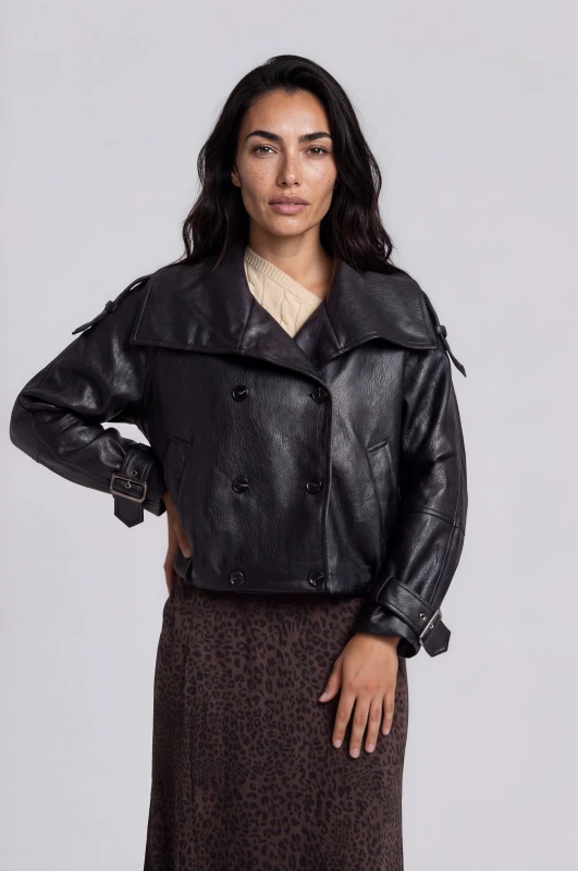 Jacket Leatherette With Rich Collar