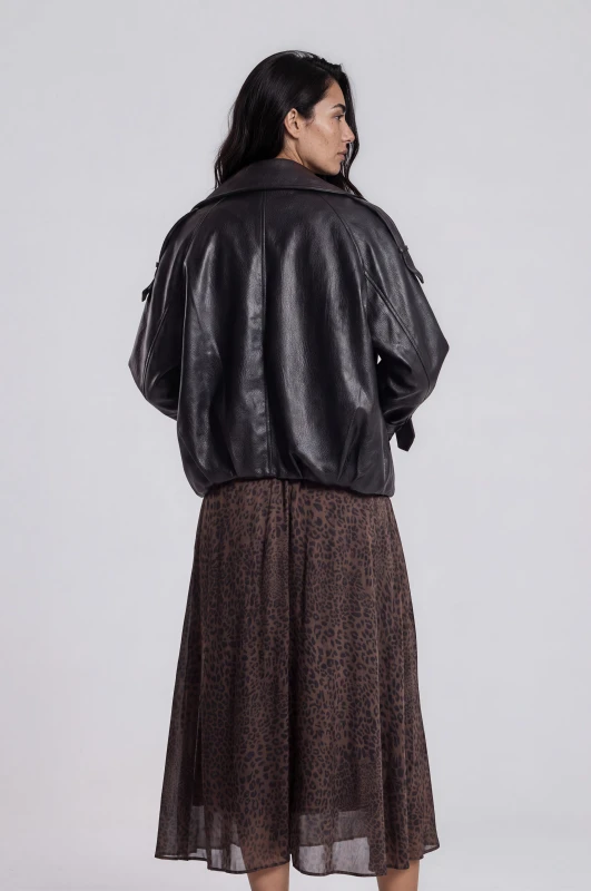 Jacket Δερματίνη Με Πλούσιο Γιακά