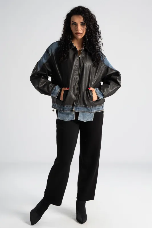 Jacket Δερματίνη Τζιν Λεπτομέρειες