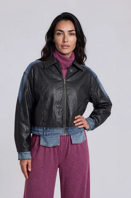 Jacket Δερματίνη Τζιν Λεπτομέρειες