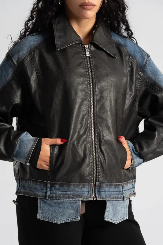 Jacket Δερματίνη Τζιν Λεπτομέρειες