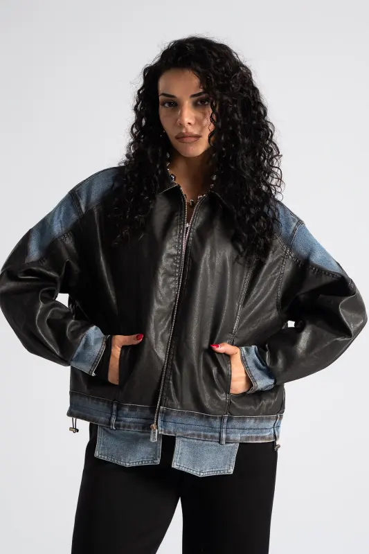 Jacket Δερματίνη Τζιν Λεπτομέρειες