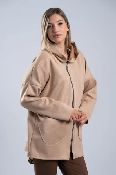 Jacket Σουέτ Φερμουάρ Μπεζ