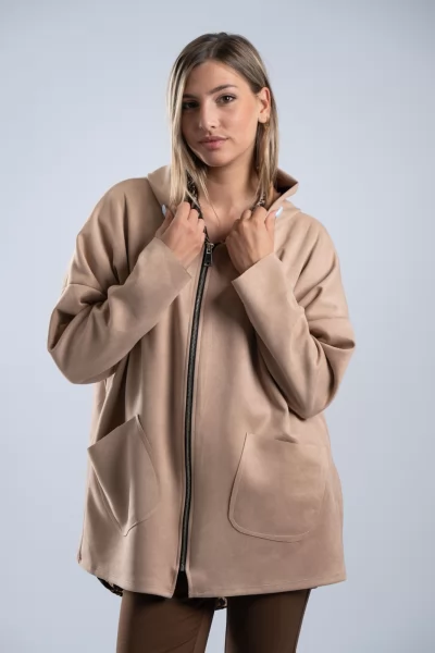 Jacket Σουέτ Φερμουάρ Μπεζ