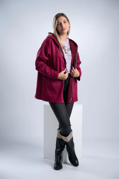 Jacket Σουέτ Φερμουάρ Βυσσινί