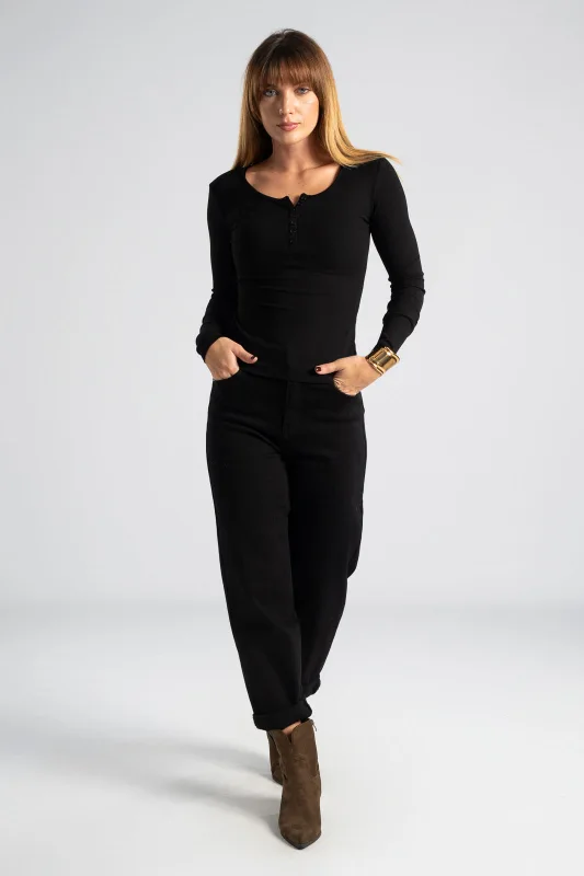 Jean Παντελόνι Mom Fit Μονόχρωμο