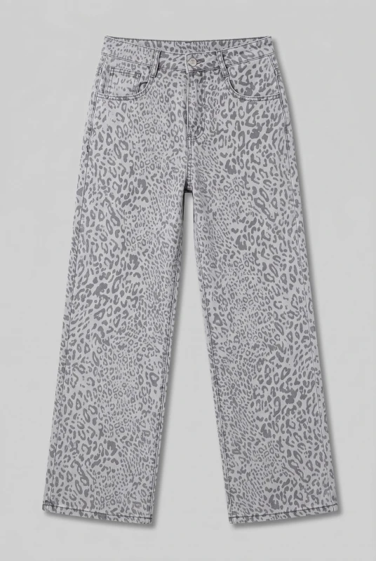 Jeans Wide Leg Leopard Pattern