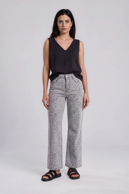 Jeans Wide Leg Leopard Pattern