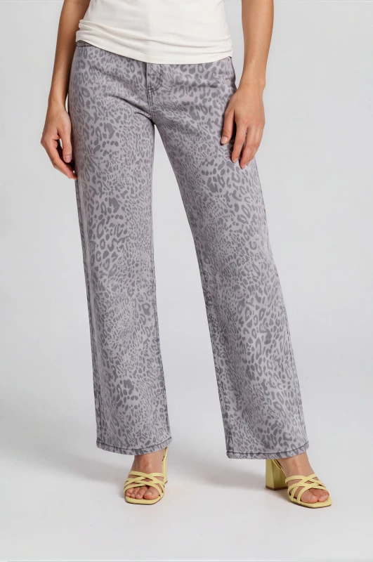Jeans Wide Leg Leopard Pattern
