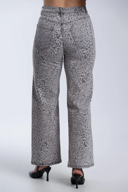 Jeans Wide Leg Leopard Pattern