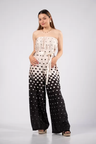 Jumpsuit Strapless Square Μαύρο