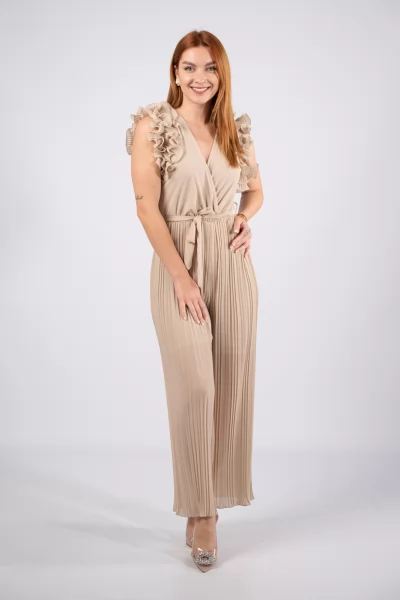 Jumpsuit Volant Pleated Beige 