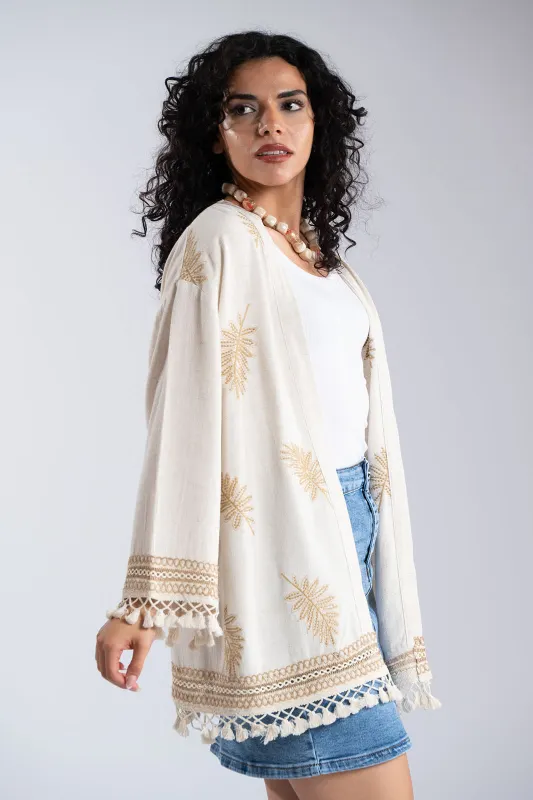 Kimono Embroidered Details Fringes 
