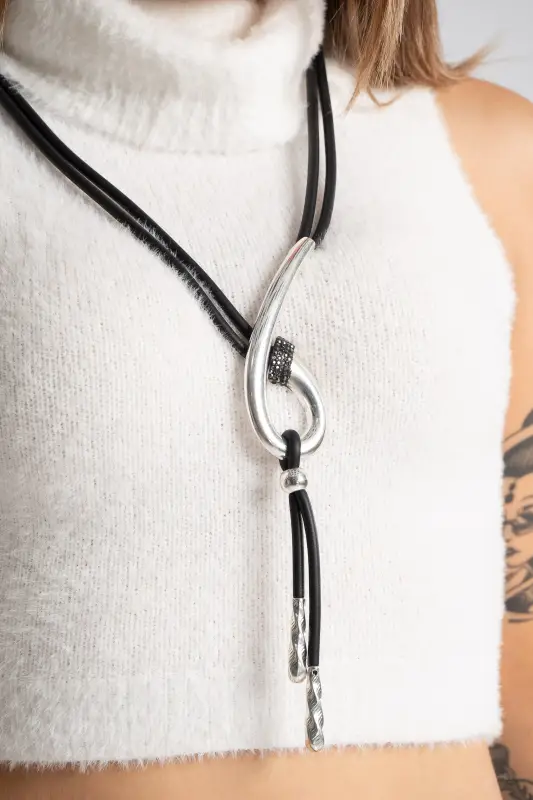 Necklace Leather with Metal Element