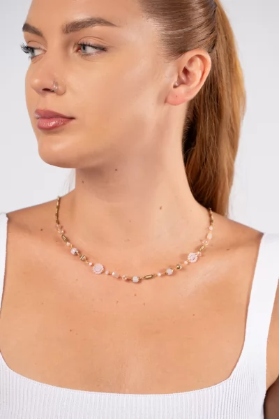 Necklace Flowers Pink-Gold