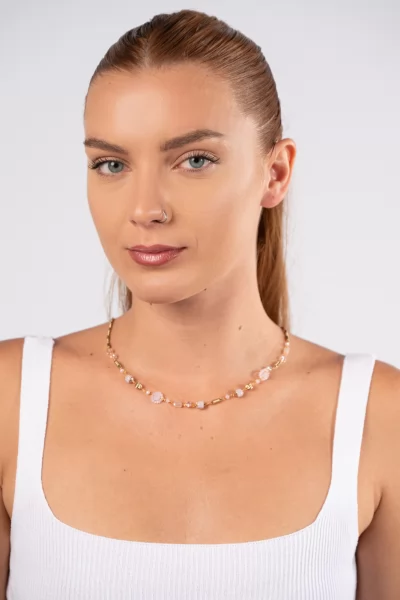 Necklace Flowers Pink-Gold