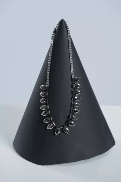 Necklace Leaves Rhinestones Charcoal-Black