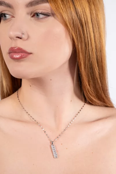 Necklace Rectangle Rhinestones Silver