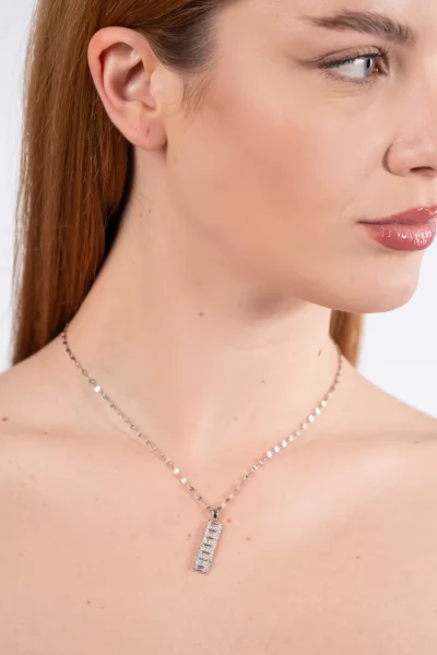 Necklace Rectangle Rhinestones Silver