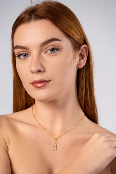 Necklace Rectangle Rhinestones Gold