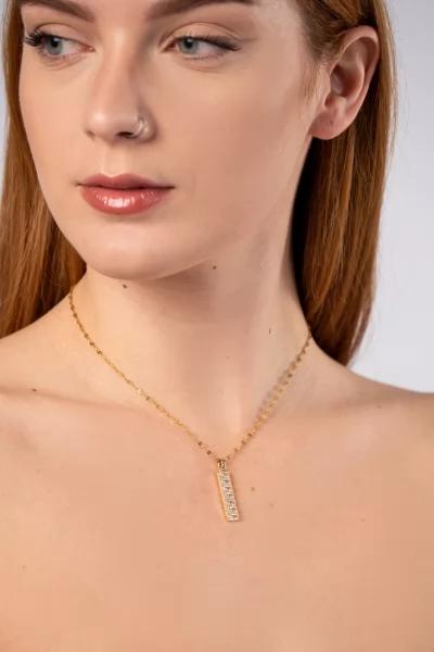 Necklace Rectangle Rhinestones Gold