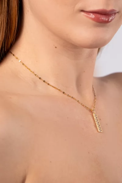 Necklace Rectangle Rhinestones Gold