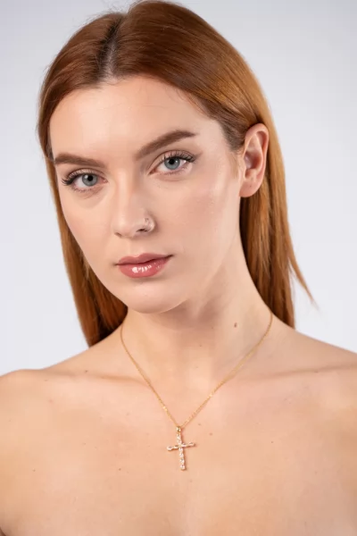 Necklace Cross Rhinestones Gold