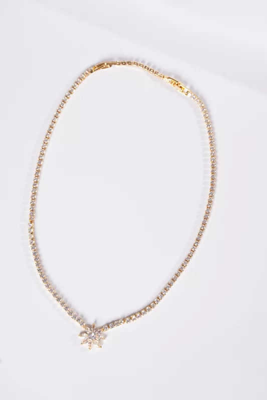 Necklace Strass Flower Gold