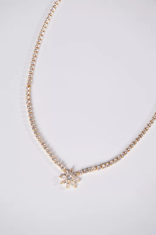 Necklace Strass Flower Gold