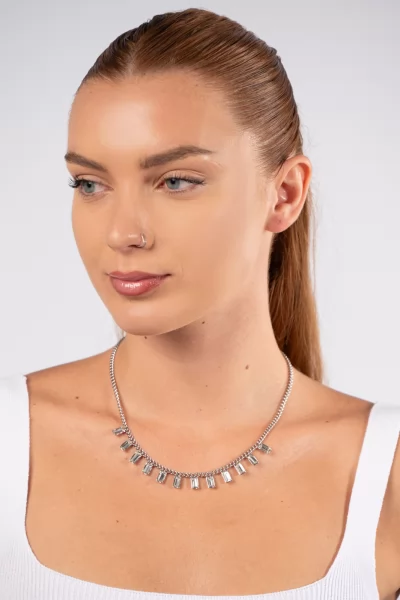 Necklace Squares Rhinestones Silver