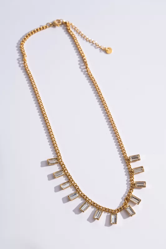 Necklace Squares Rhinestones Gold