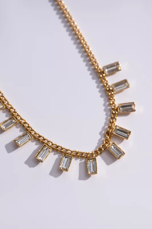 Necklace Squares Rhinestones Gold