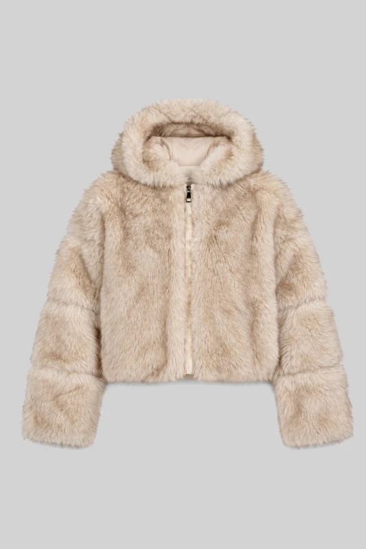 Κοντό Γούνινο Jacket Κουκούλα