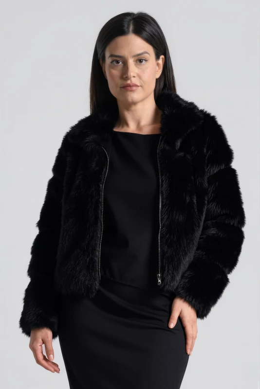 Κοντό Γούνινο Jacket Κουκούλα