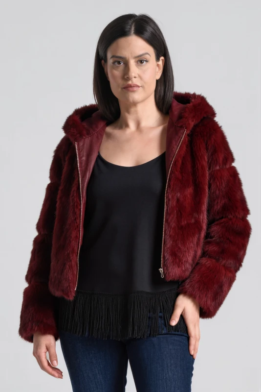 Κοντό Γούνινο Jacket Κουκούλα