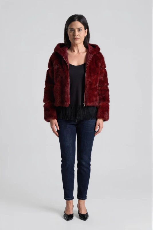 Κοντό Γούνινο Jacket Κουκούλα