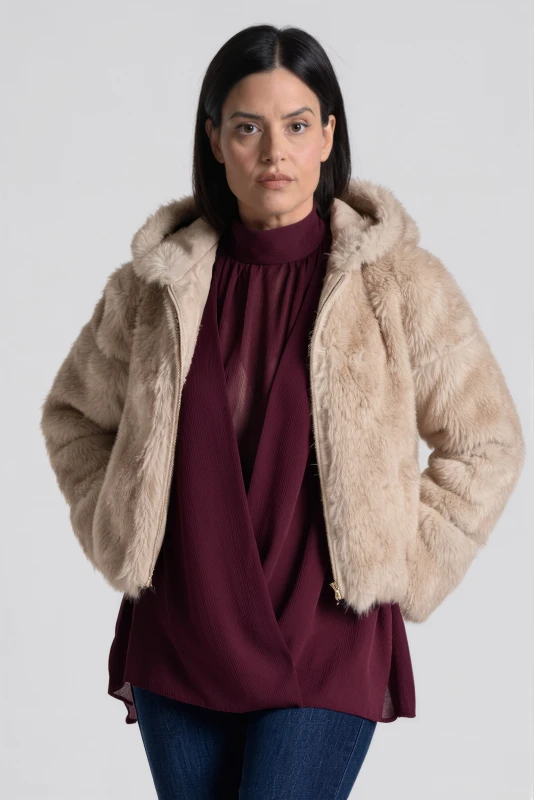 Κοντό Γούνινο Jacket Κουκούλα