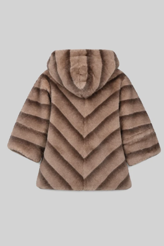 Κοντό Γούνινο Jacket Κουκούλα Φερμουάρ