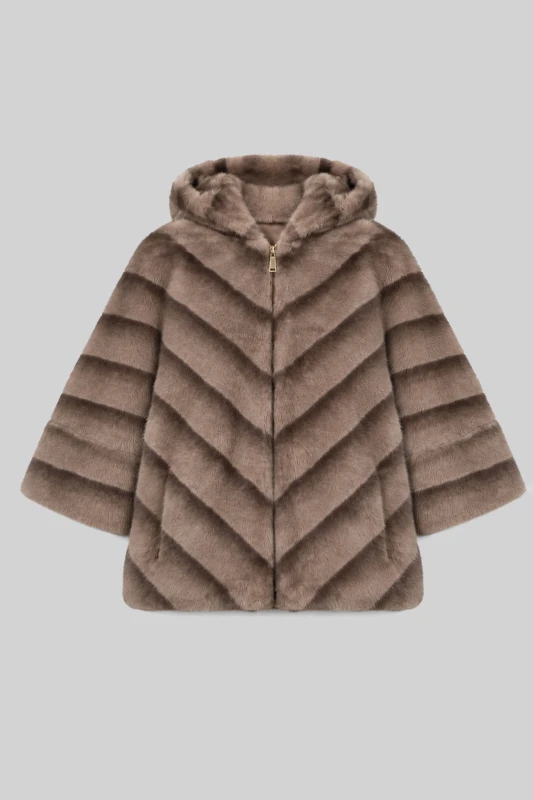 Κοντό Γούνινο Jacket Κουκούλα Φερμουάρ