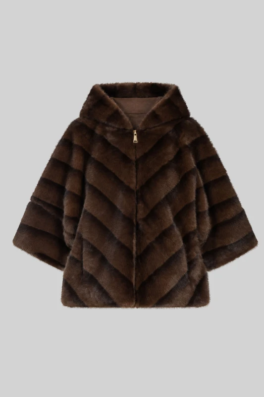 Κοντό Γούνινο Jacket Κουκούλα Φερμουάρ