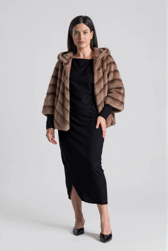 Κοντό Γούνινο Jacket Κουκούλα Φερμουάρ