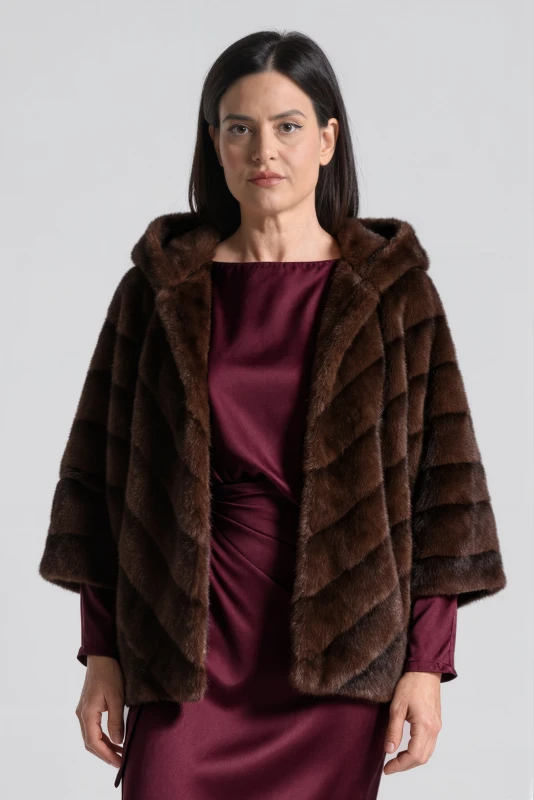 Κοντό Γούνινο Jacket Κουκούλα Φερμουάρ