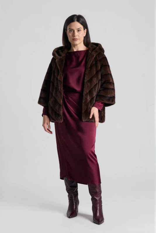 Κοντό Γούνινο Jacket Κουκούλα Φερμουάρ